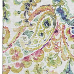 HomeRoots 5' X 8' Elegant Paisley Washable Area Rug in Ivory, Blue & Pink - UV Protection & Stain-Resistant! 666964