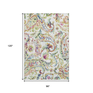 HomeRoots 8' X 10' Elegant Ivory, Blue, and Pink Paisley Area Rug - Washable with UV Protection & Durable Design 666966