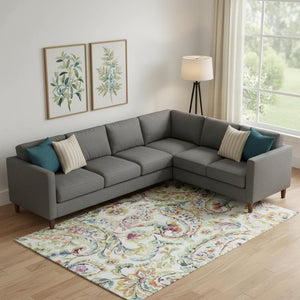 HomeRoots 8' X 10' Elegant Ivory, Blue, and Pink Paisley Area Rug - Washable with UV Protection & Durable Design 666966