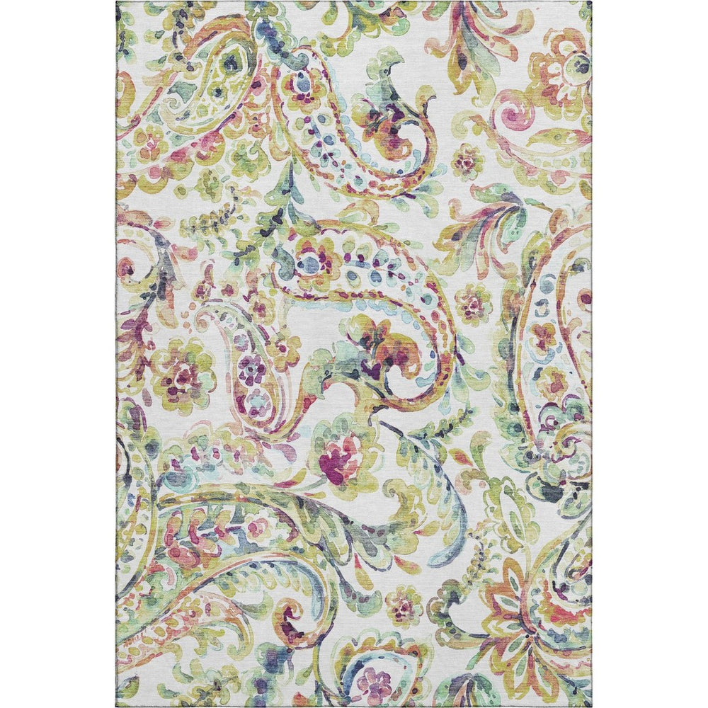 HomeRoots 8' X 10' Elegant Ivory, Blue, and Pink Paisley Area Rug - Washable with UV Protection & Durable Design 666966