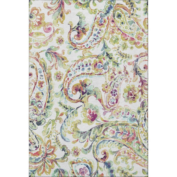 HomeRoots 8' X 10' Elegant Ivory, Blue, and Pink Paisley Area Rug - Washable with UV Protection & Durable Design 666966