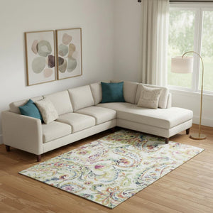 HomeRoots 10' X 14' Washable Area Rug in Ivory, Blue & Pink Paisley - Stylish, Durable & UV Protected Decor! 666968