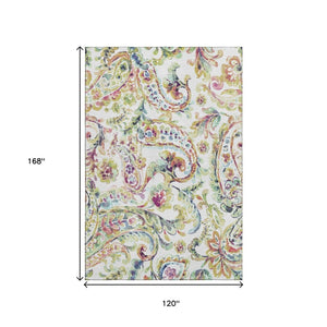 HomeRoots 10' X 14' Washable Area Rug in Ivory, Blue & Pink Paisley - Stylish, Durable & UV Protected Decor! 666968