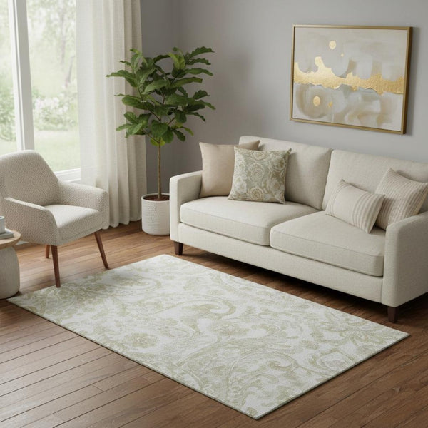HomeRoots 5' X 8' Beige and Ivory Paisley Area Rug – Washable, UV-Protected, Durable for High-Traffic Spaces 666970