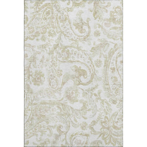 HomeRoots 5' X 8' Beige and Ivory Paisley Area Rug – Washable, UV-Protected, Durable for High-Traffic Spaces 666970