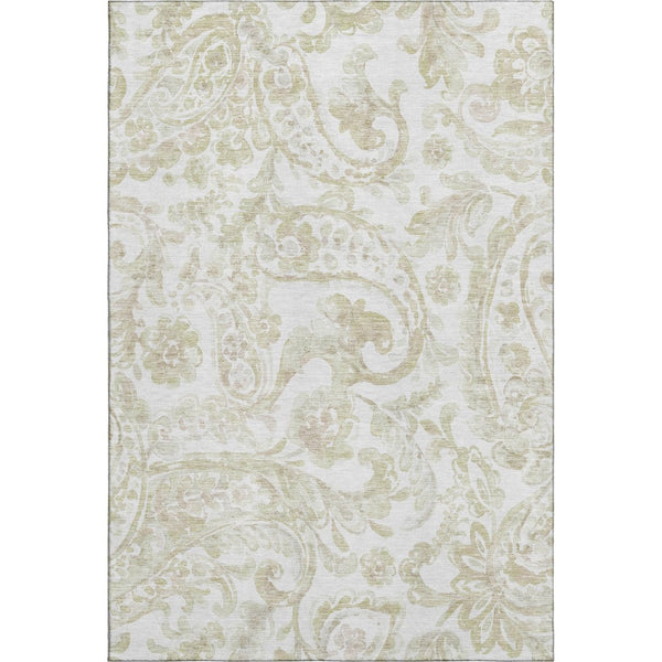 HomeRoots 5' X 8' Beige and Ivory Paisley Area Rug – Washable, UV-Protected, Durable for High-Traffic Spaces 666970