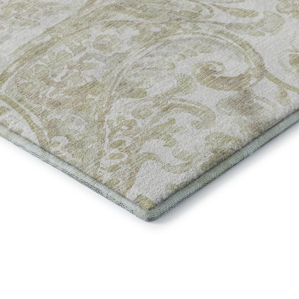 HomeRoots 5' X 8' Beige and Ivory Paisley Area Rug – Washable, UV-Protected, Durable for High-Traffic Spaces 666970