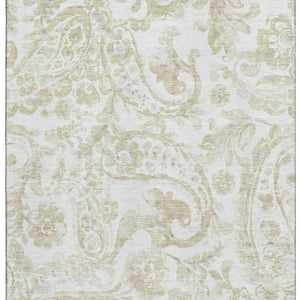 HomeRoots 5' X 8' Beige and Ivory Paisley Area Rug – Washable, UV-Protected, Durable for High-Traffic Spaces 666970