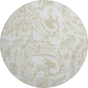 HomeRoots 8' Beige And Ivory Paisley Round Rug – Washable, UV-Protected, Stain Resistant for Busy Homes 666971