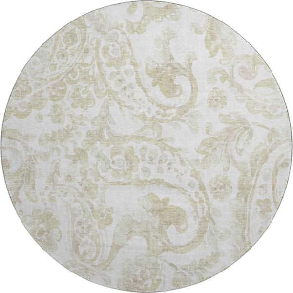 HomeRoots 8' Beige And Ivory Paisley Round Rug – Washable, UV-Protected, Stain Resistant for Busy Homes 666971