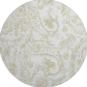 HomeRoots 8' Beige And Ivory Paisley Round Rug – Washable, UV-Protected, Stain Resistant for Busy Homes 666971