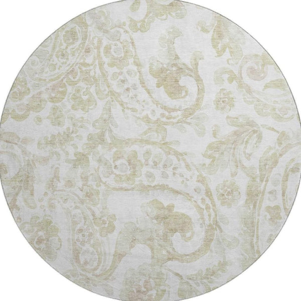 HomeRoots 8' Beige And Ivory Paisley Round Rug – Washable, UV-Protected, Stain Resistant for Busy Homes 666971