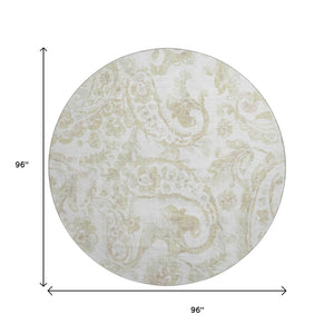 HomeRoots 8' Beige And Ivory Paisley Round Rug – Washable, UV-Protected, Stain Resistant for Busy Homes 666971