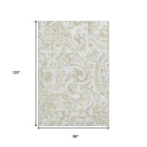HomeRoots 8' X 10' Beige and Ivory Paisley Area Rug - Washable, UV Protected, Durable, Stylish for Every Room 666972