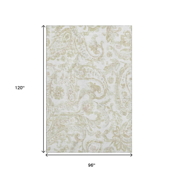 HomeRoots 8' X 10' Beige and Ivory Paisley Area Rug - Washable, UV Protected, Durable, Stylish for Every Room 666972