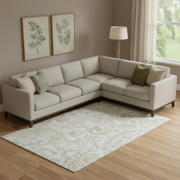 HomeRoots 8' X 10' Beige and Ivory Paisley Area Rug - Washable, UV Protected, Durable, Stylish for Every Room 666972