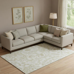 HomeRoots 9' X 12' Beige and Ivory Paisley Area Rug - Washable, Stain-Resistant, UV-Protected for Homes 666973