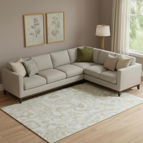 HomeRoots 9' X 12' Beige and Ivory Paisley Area Rug - Washable, Stain-Resistant, UV-Protected for Homes 666973