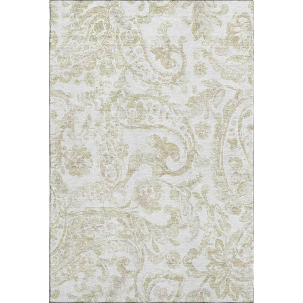 HomeRoots 9' X 12' Beige and Ivory Paisley Area Rug - Washable, Stain-Resistant, UV-Protected for Homes 666973