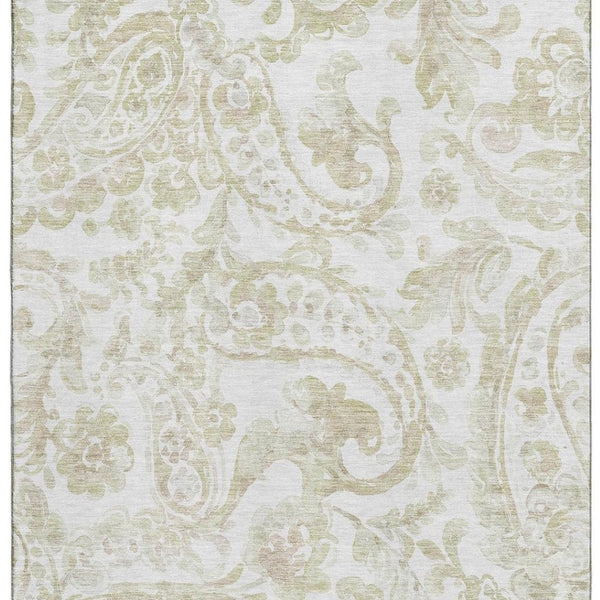 HomeRoots 9' X 12' Beige and Ivory Paisley Area Rug - Washable, Stain-Resistant, UV-Protected for Homes 666973