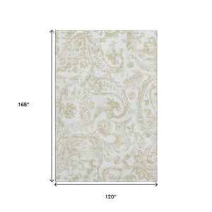 HomeRoots 10' X 14' Beige and Ivory Paisley Area Rug - Durable, Washable, UV Protected for Busy Homes! 666974