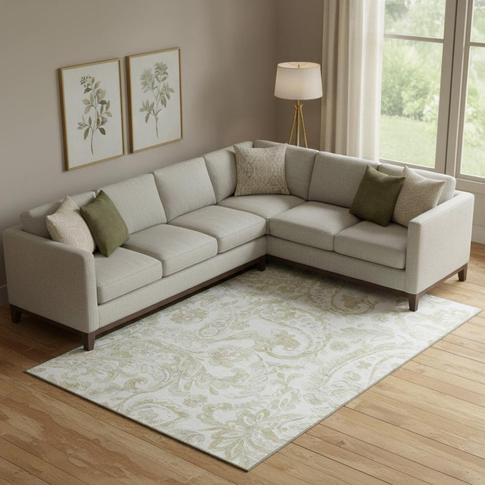 HomeRoots 10' X 14' Beige and Ivory Paisley Area Rug - Durable, Washable, UV Protected for Busy Homes! 666974