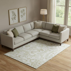 HomeRoots 10' X 14' Beige and Ivory Paisley Area Rug - Durable, Washable, UV Protected for Busy Homes! 666974