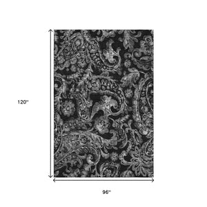 HomeRoots 8' X 10' Stylish Black & Silver Paisley Washable Area Rug with UV Protection for High-Traffic Areas 666978