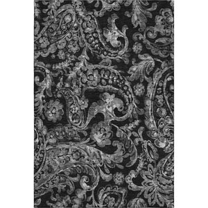 HomeRoots 9' X 12' Black And Silver Paisley Area Rug - Stylish, Washable, UV-Protected for High-Traffic Spaces 666979