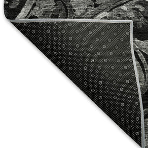HomeRoots 9' X 12' Black And Silver Paisley Area Rug - Stylish, Washable, UV-Protected for High-Traffic Spaces 666979