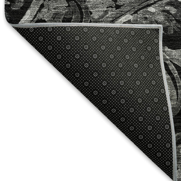 HomeRoots 9' X 12' Black And Silver Paisley Area Rug - Stylish, Washable, UV-Protected for High-Traffic Spaces 666979