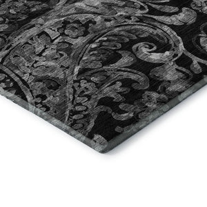 HomeRoots 9' X 12' Black And Silver Paisley Area Rug - Stylish, Washable, UV-Protected for High-Traffic Spaces 666979