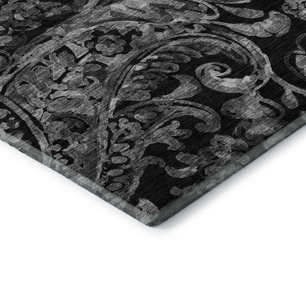 HomeRoots 9' X 12' Black And Silver Paisley Area Rug - Stylish, Washable, UV-Protected for High-Traffic Spaces 666979