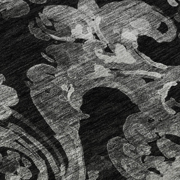 HomeRoots 9' X 12' Black And Silver Paisley Area Rug - Stylish, Washable, UV-Protected for High-Traffic Spaces 666979