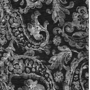 HomeRoots 10' X 14' Stylish Black & Silver Paisley Washable Area Rug with UV Protection for High-Traffic Spaces 666980