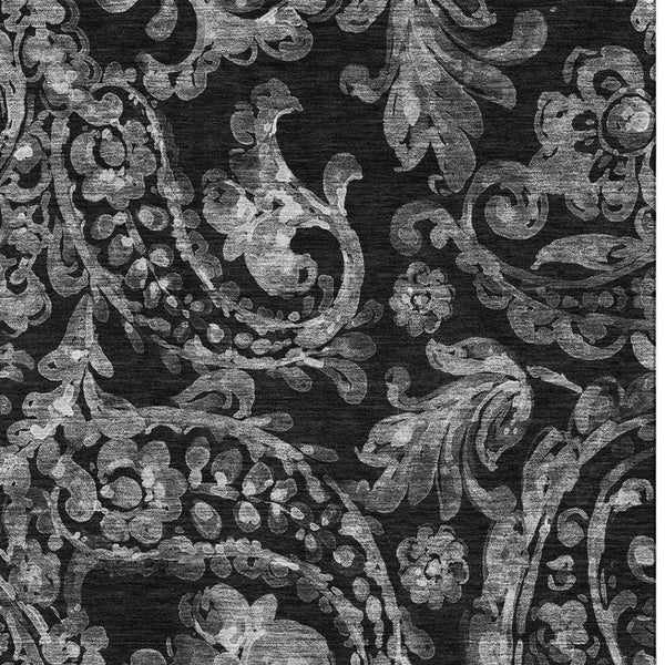 HomeRoots 10' X 14' Stylish Black & Silver Paisley Washable Area Rug with UV Protection for High-Traffic Spaces 666980