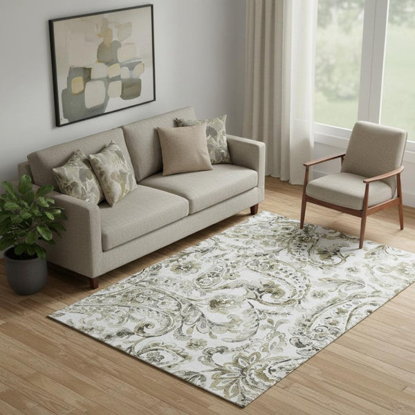 HomeRoots 5' X 8' Stylish Brown and Ivory Paisley Area Rug - Washable, UV-Protected, Stain-Resistant Comfort 666982