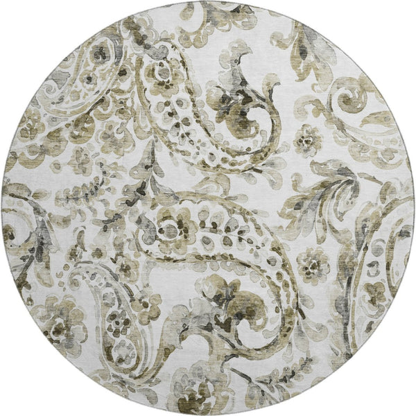 HomeRoots 8' Brown And Ivory Paisley Washable Round Rug - Pet-Friendly, UV Protected, Easy Clean Design! 666983