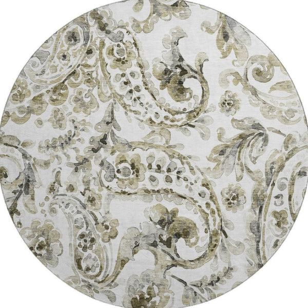 HomeRoots 8' Brown And Ivory Paisley Washable Round Rug - Pet-Friendly, UV Protected, Easy Clean Design! 666983