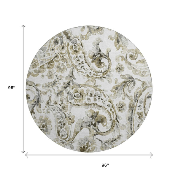 HomeRoots 8' Brown And Ivory Paisley Washable Round Rug - Pet-Friendly, UV Protected, Easy Clean Design! 666983
