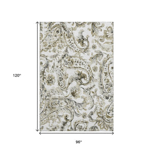 HomeRoots 8' X 10' Brown & Ivory Paisley Area Rug - Stain-Resistant, UV Protected, Durable & Stylish Décor Piece 666984