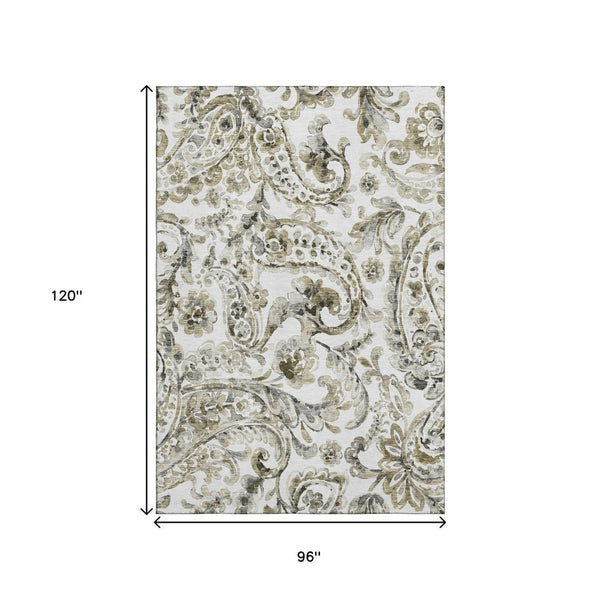 HomeRoots 8' X 10' Brown & Ivory Paisley Area Rug - Stain-Resistant, UV Protected, Durable & Stylish Décor Piece 666984