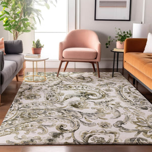 HomeRoots 8' X 10' Brown & Ivory Paisley Area Rug - Stain-Resistant, UV Protected, Durable & Stylish Décor Piece 666984