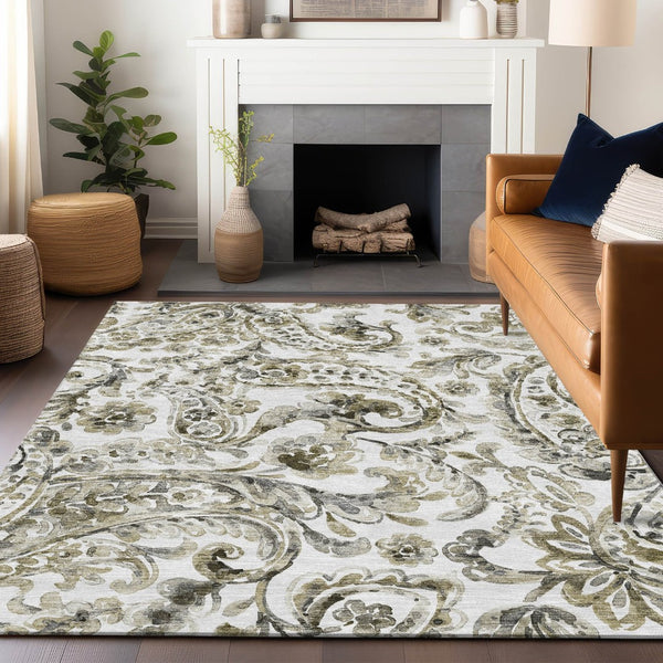 HomeRoots 8' X 10' Brown & Ivory Paisley Area Rug - Stain-Resistant, UV Protected, Durable & Stylish Décor Piece 666984