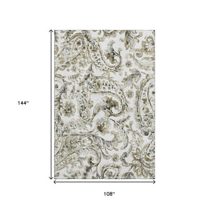 HomeRoots 9' X 12' Brown and Ivory Paisley Area Rug - Washable, UV-Protected, Perfect for Homes with Kids & Pets 666985