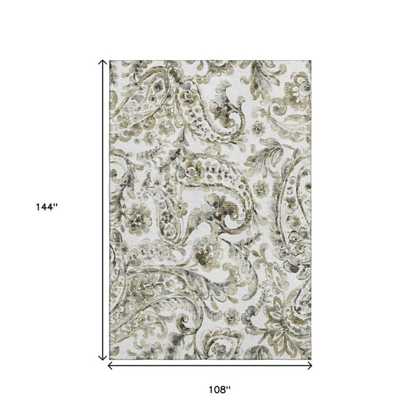 HomeRoots 9' X 12' Brown and Ivory Paisley Area Rug - Washable, UV-Protected, Perfect for Homes with Kids & Pets 666985