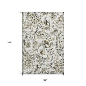 HomeRoots 10' X 14' Brown and Ivory Paisley Area Rug - Washable, Stain-Resistant with UV Protection for Homes 666986