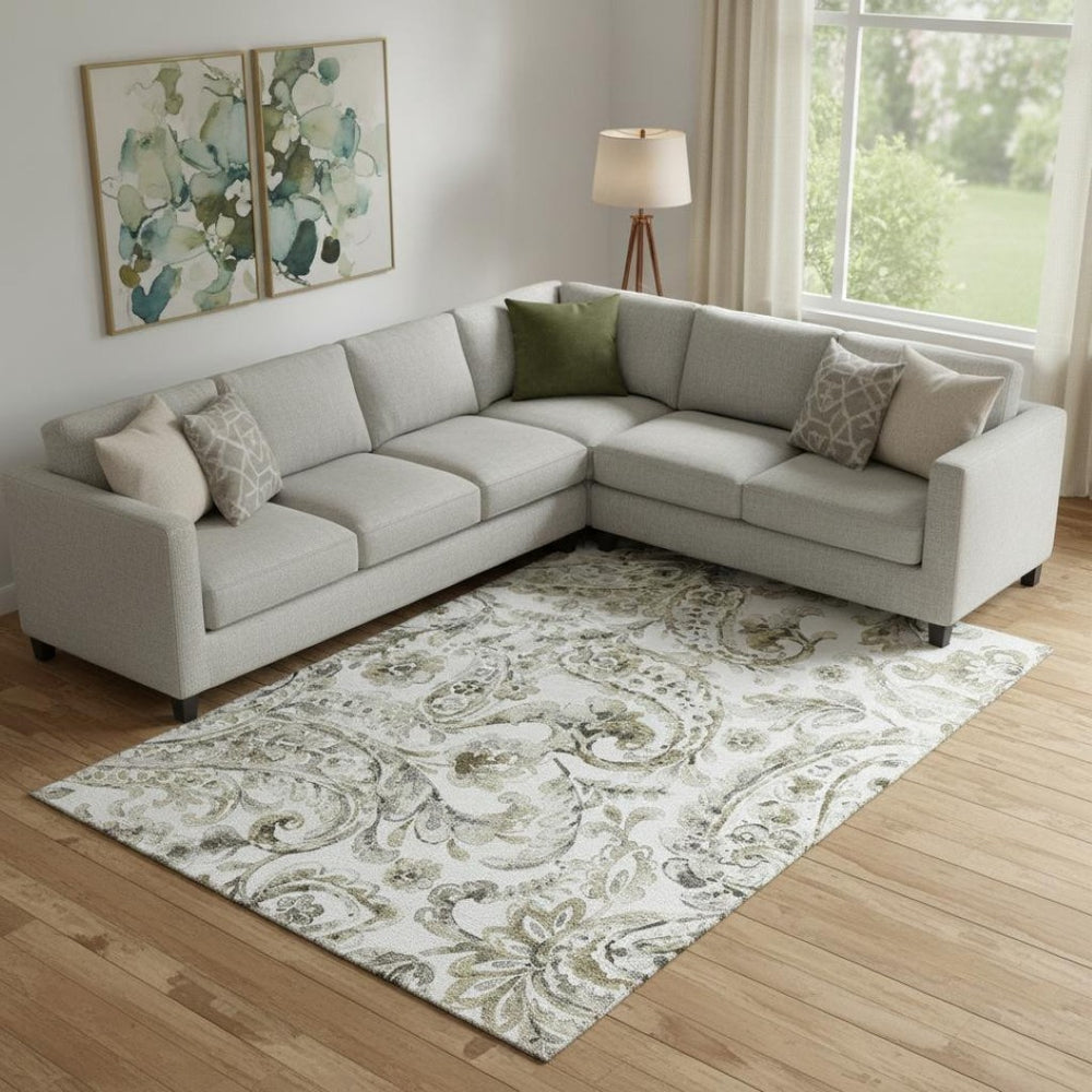 HomeRoots 10' X 14' Brown and Ivory Paisley Area Rug - Washable, Stain-Resistant with UV Protection for Homes 666986