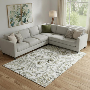 HomeRoots 10' X 14' Brown and Ivory Paisley Area Rug - Washable, Stain-Resistant with UV Protection for Homes 666986