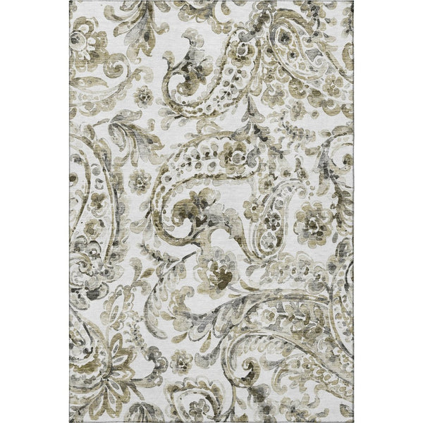HomeRoots 10' X 14' Brown and Ivory Paisley Area Rug - Washable, Stain-Resistant with UV Protection for Homes 666986